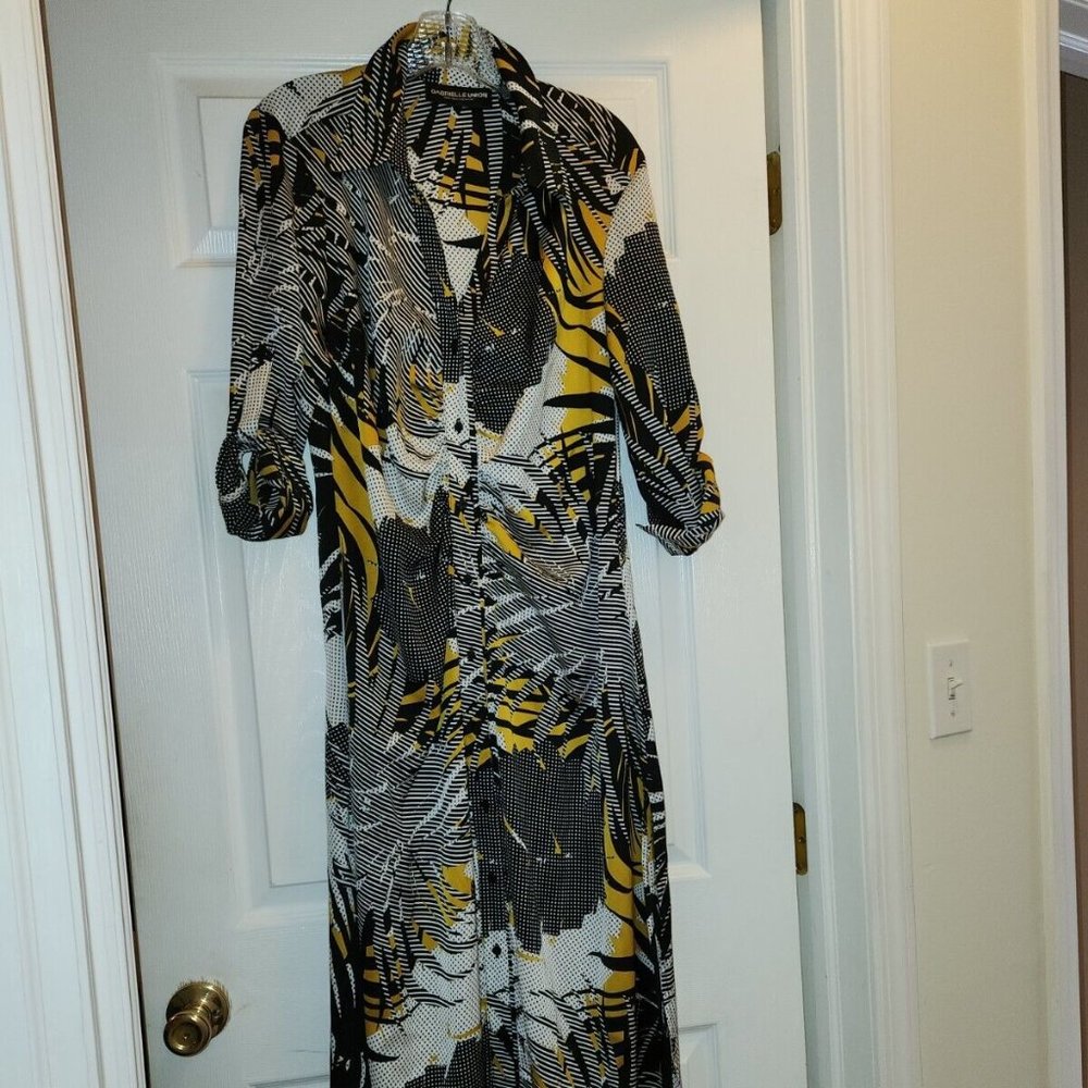 Gabrielle Union Dress Size Large Abstract-Print Shirtdress Black White Yellow